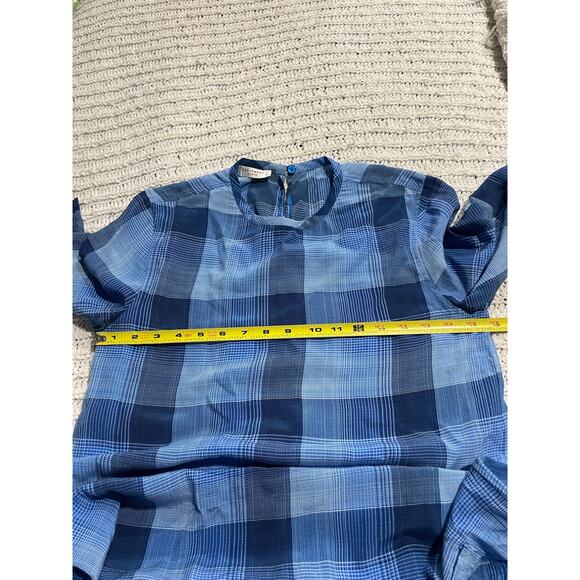Equipment Femme Aubrey Lapis Plaid Silk Shift Mini Dress Pockets Size Small Blue - Picture 5 of 11